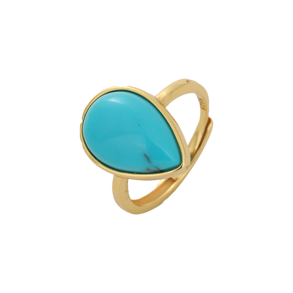 Genuine natural turquoise drop-shaped ring for women