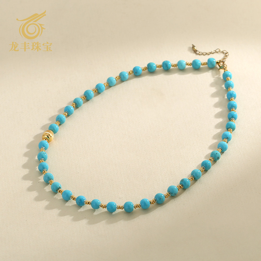 龙丰绿松轩S925银镀18k金绿松石圆珠diy项链女款高级感百搭锁骨链,淘宝优惠券,粉丝福利购,淘宝优惠卷