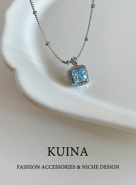 蓝色小方糖超闪项链女2025新款