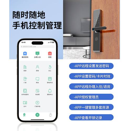 通通锁出租房民宿酒店智能锁指纹远程管理密码锁室内门锁体电子锁 - 图0