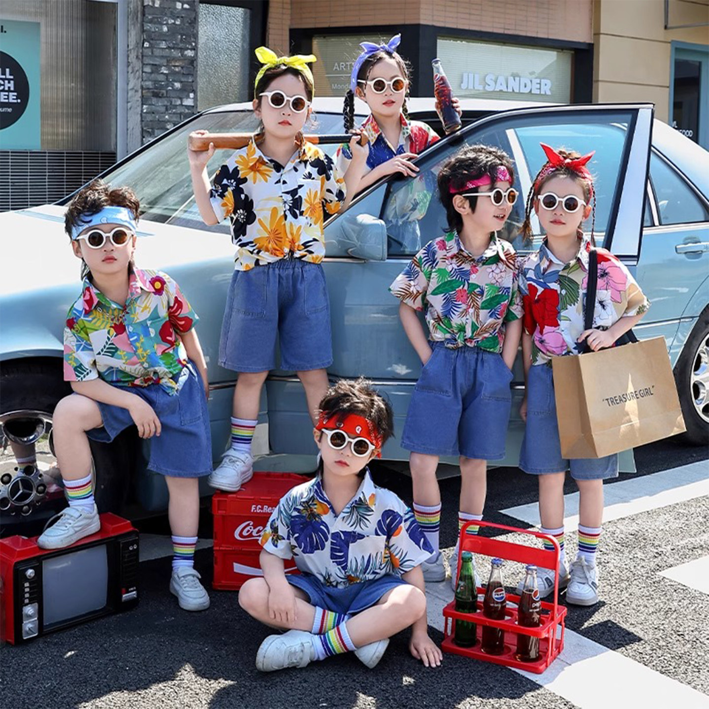 儿童港风演出服男童花衬衫小学生啦啦队幼儿园毕业照舞蹈表演服装,淘宝优惠券,粉丝福利购,淘宝优惠卷