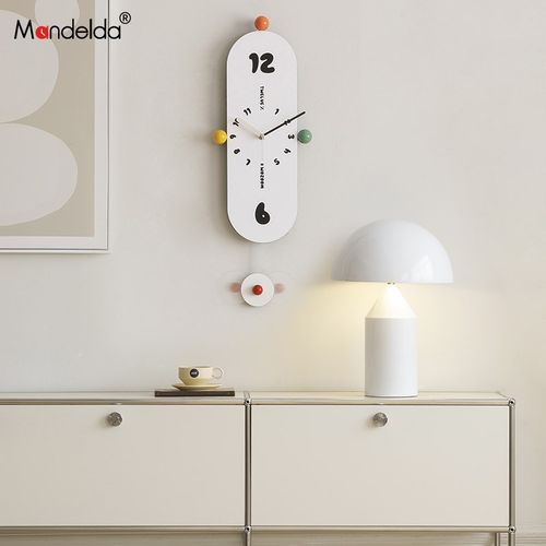 Mandelda免打孔现代简约钟表挂钟客厅家用奶油风创意摇摆时钟挂墙 - 图1