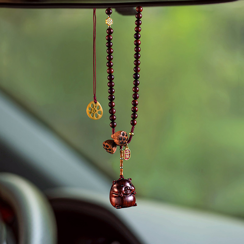 天然紫檀木生肖猪汽车挂件内饰可爱猪吊坠出入平安车载后视镜挂饰,淘宝优惠券,粉丝福利购,淘宝优惠卷