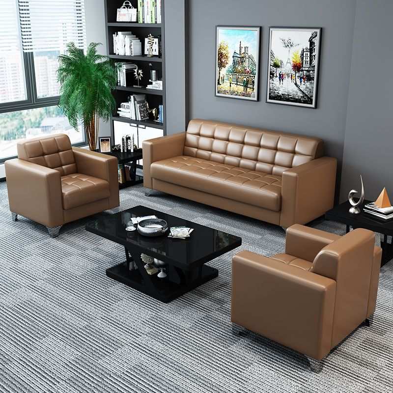 办公沙发现代简约新款三人位办公室会客接待商务小型时尚茶几 - 图0