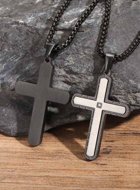 祥饰帝简约钛钢锆石十字架项链