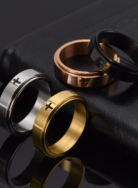 祥饰帝简约十字架可旋转戒指