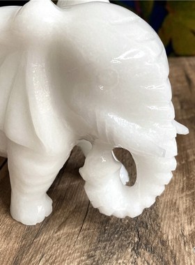 招财富贵白玉大象摆件一对精雕天然玉石客厅酒柜装饰乔迁开业礼品