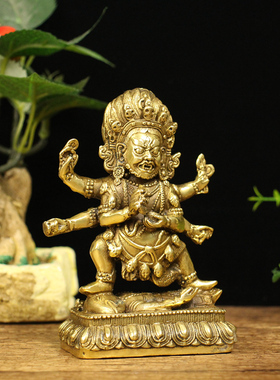 纯铜六臂玛哈嘎拉佛像大黑天财神佛像尼泊尔密宗摆件西藏家居饰品