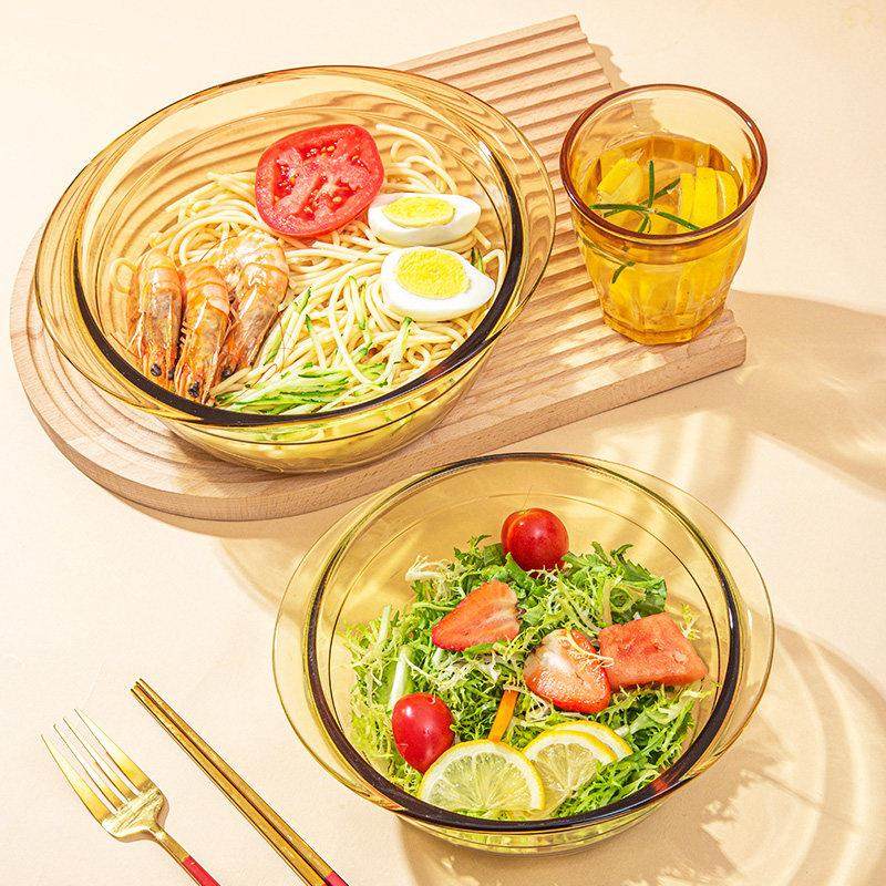 高硼硅玻璃碗耐高温带盖子家用微波炉专用带把手茶色烘焙双耳沙拉,淘宝优惠券,粉丝福利购,淘宝优惠卷