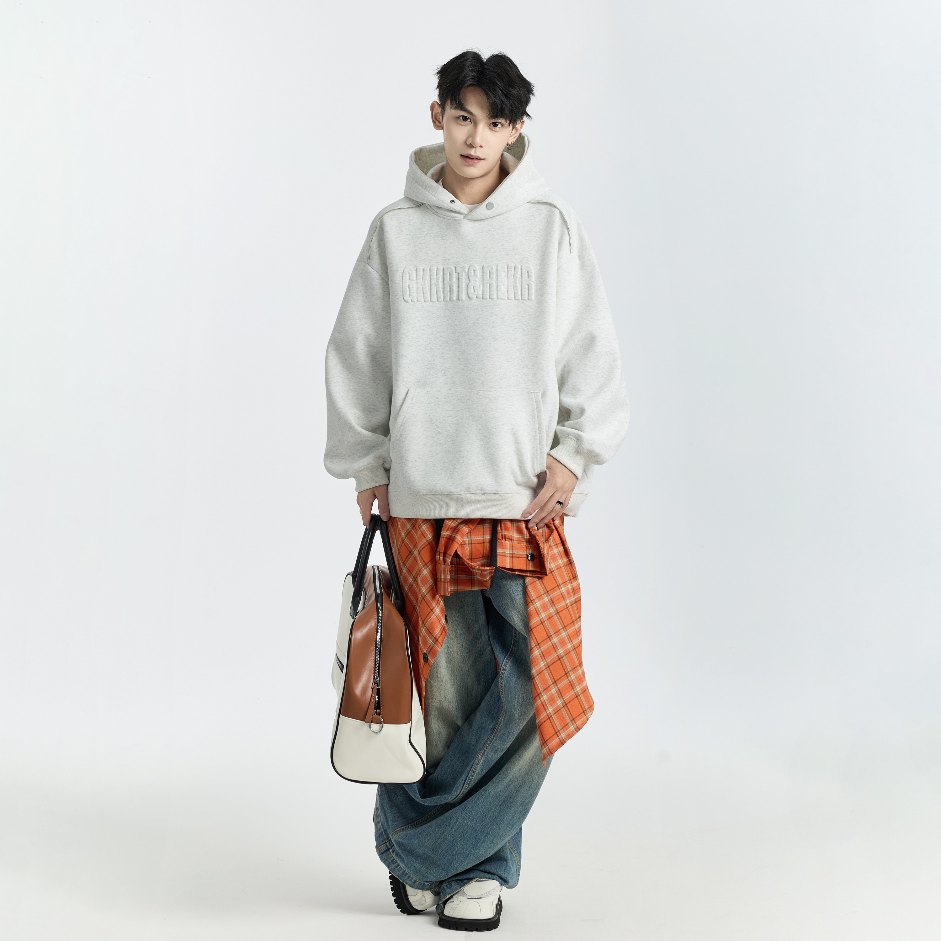 GKKRT潮牌重磅钢印字母连帽卫衣男加绒加厚美式宽松廓形休闲上衣 - 图3