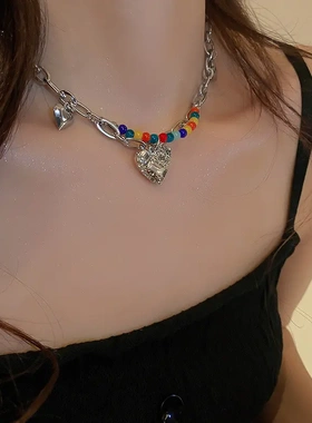 波西米亚人造水晶串珠花朵爱心项链个性锁骨链甜美气质项饰
