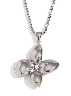 欧美时尚小众设计爆款项坠不锈钢镀18k金花瓣吊坠方珍珠链项链女