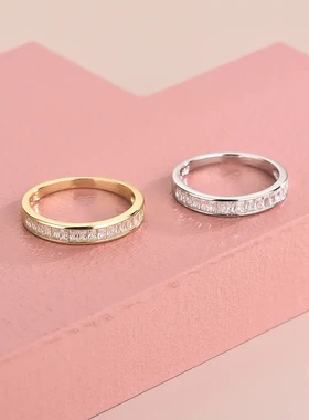 s925银日镶钻锆石戒指时尚简约方钻闭口指环一件