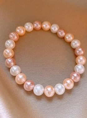甜美粉色系珍珠弹力手链简约潮流手串法式复古高级感手饰