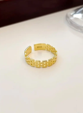 s925银复古表链戒指女新款潮个性开口冷淡风简约高级感指环