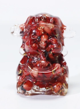 天然水晶滴胶碎石财神爷招财进宝摆件水晶碎石客厅书桌饰品礼物