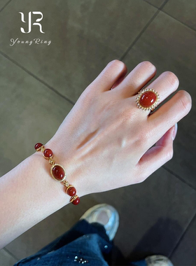 新年红色仿朱砂蛋面串珠手链女