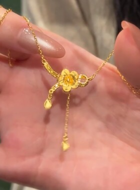 金色桃花流苏项链女气质颈链