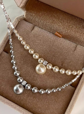 超闪仿珍珠碎银子项链女吊坠