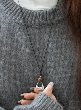 黑皮绳包包吊坠项链女