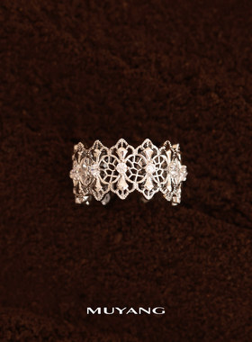 清冷感新中式镂空花丝戒指女
