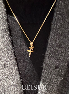 圣诞限定！金色飘带圣诞树项链女