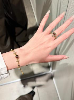 甜酷风爱心仿红宝石项链女