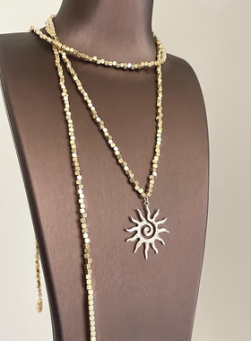 Vintage中古金色串珠太阳花项链