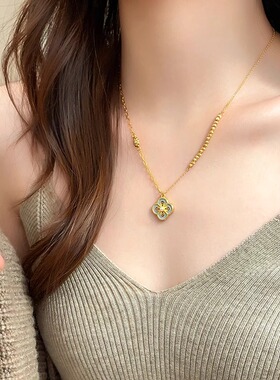 新中式珐琅四叶草吊坠项链女