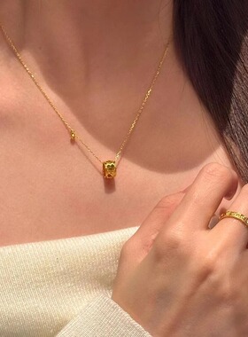 金色碎冰冰圆环项链女吊坠