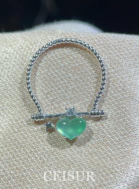 新中式复古绿色爱心戒指女