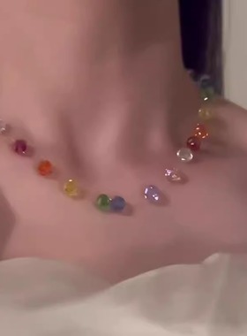 多巴胺彩虹串珠项链女颈链