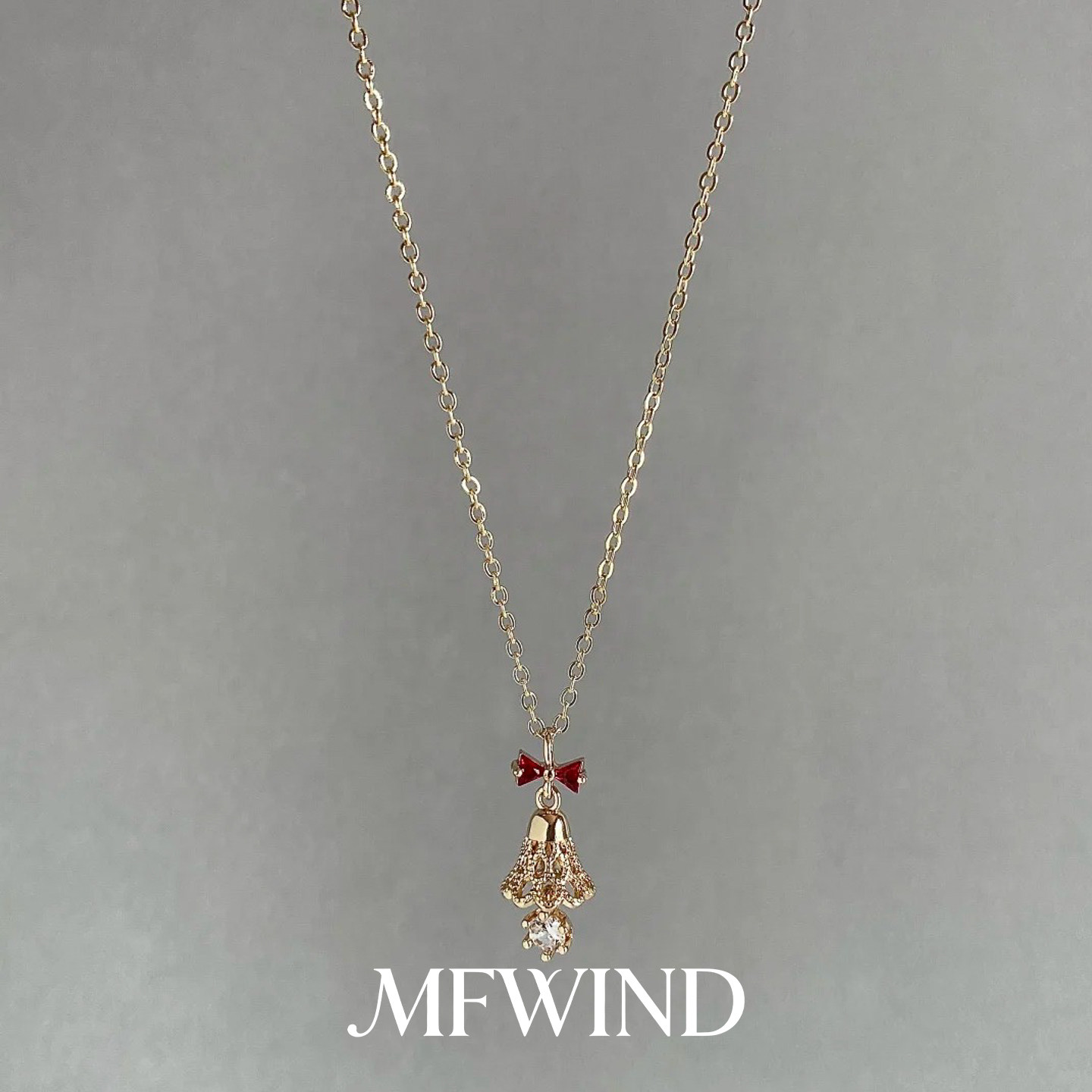 圣诞限定！金色蝴蝶结铃铛吊坠项链女精致独特漂亮轻奢毛衣链配饰,淘宝优惠券,粉丝福利购,淘宝优惠卷