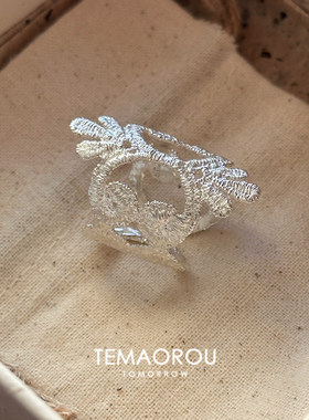 巨好看！银色拉丝镂空花环戒指女