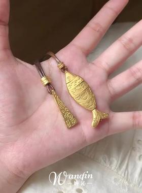 新中式复古金色拼接小鱼项链女