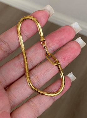 复古老钱风金色蛇骨双扣手链女