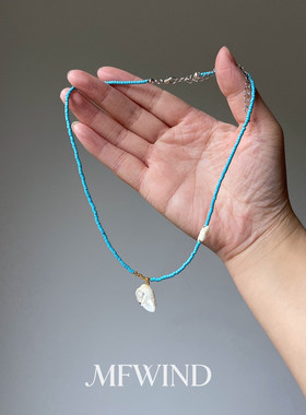 海边度假风蓝色串珠贝壳项链女