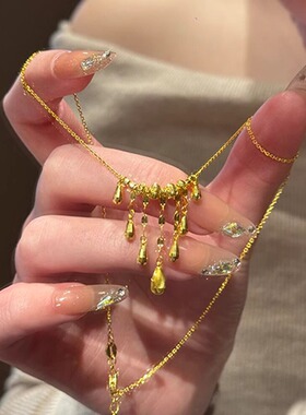 金色流苏水滴项链女气质颈链