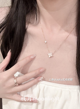 韩系ins风仿白贝母四叶草项链女