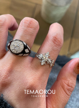 复古老钱风黑色珐琅仿钻戒指女