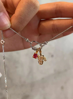 金色小熊跑环吊坠项链女