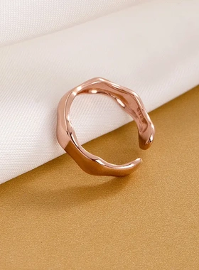 s925银几何不规则戒指女简约光面ins风开口食指戒小众设计