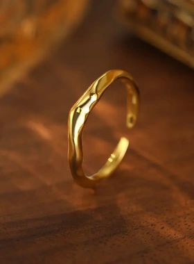 s925银几何不规则戒指女简约时尚手饰品百搭素圈开口食指环