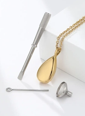 水滴瓶项链不锈钢光面吊坠几何刻字密封螺纹可打开钛钢款