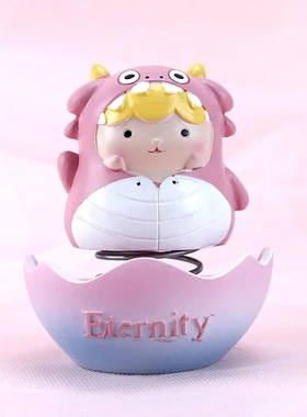 汽车车载摇头可爱萌恐龙破壳公仔车摆工艺品蛋糕摆件七彩树脂工艺