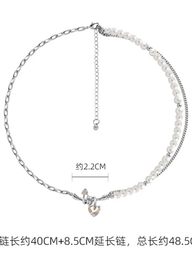 橙色爱心锆石项链女轻奢复古高级感锁骨链气质百搭甜酷项饰品