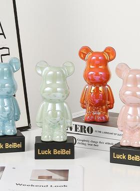 网红熊陶瓷爱心熊摆件电镀酒柜电视柜家居装饰品玄关摆设装饰