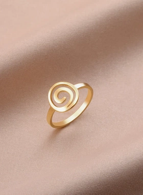 欧美热销钛钢饰品戒指简约ins风镀18k金切割不锈钢螺旋女戒指电镀