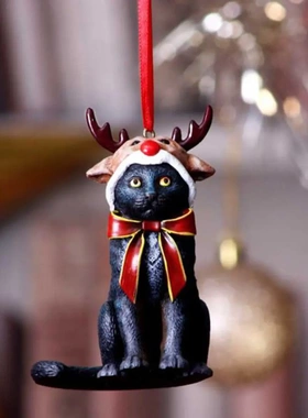 新款圣诞鹿角猫咪树脂工艺品摆件家居装饰品桌面挂件源头工厂生日
