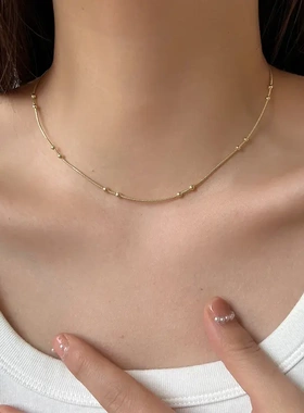 简约圆珠蛇骨链项链女韩版短款素链裸链锁骨链ins网红颈部饰品铜